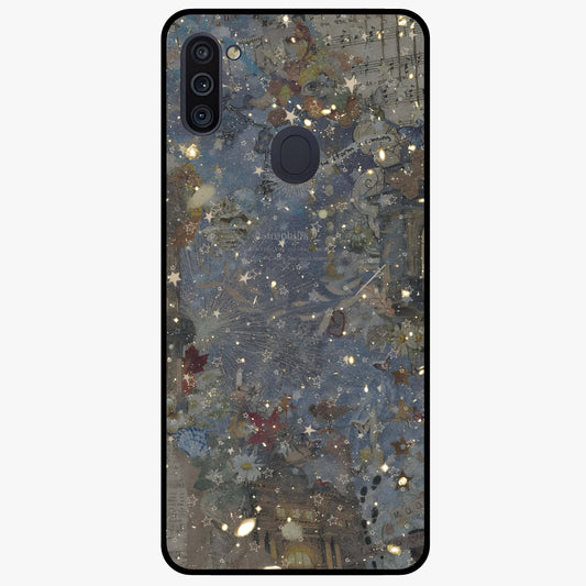 Aesthetic Astrolophia Glass Case showing flat back view with dreamy aesthetic design and glossy glass finish.