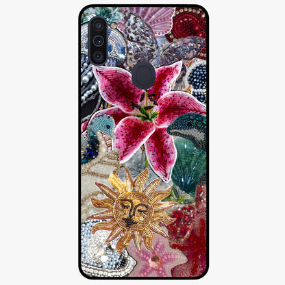 Beaded Garden Fantasy Glass Case showing flat back view with dreamy garden bead artwork and glossy glass finish.