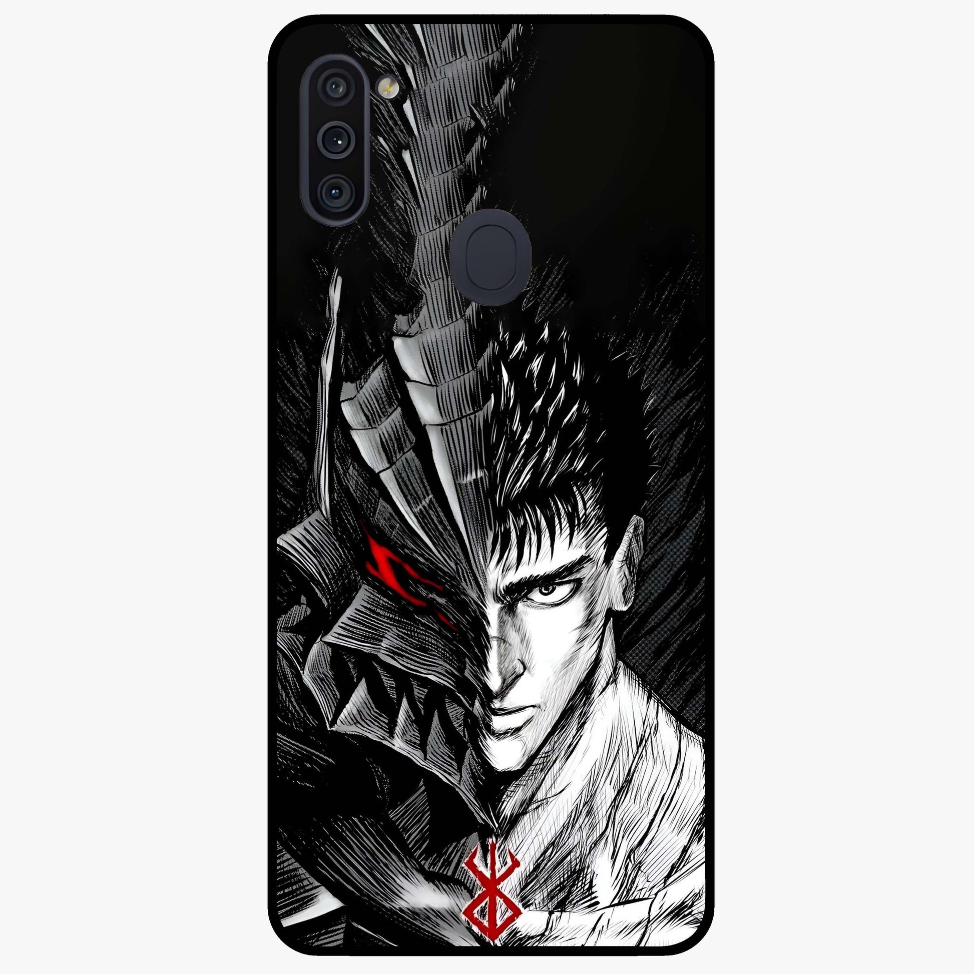 Berserker Blood Oath Glass Case showing flat back view with fierce warrior inspired artwork and glossy glass finish.