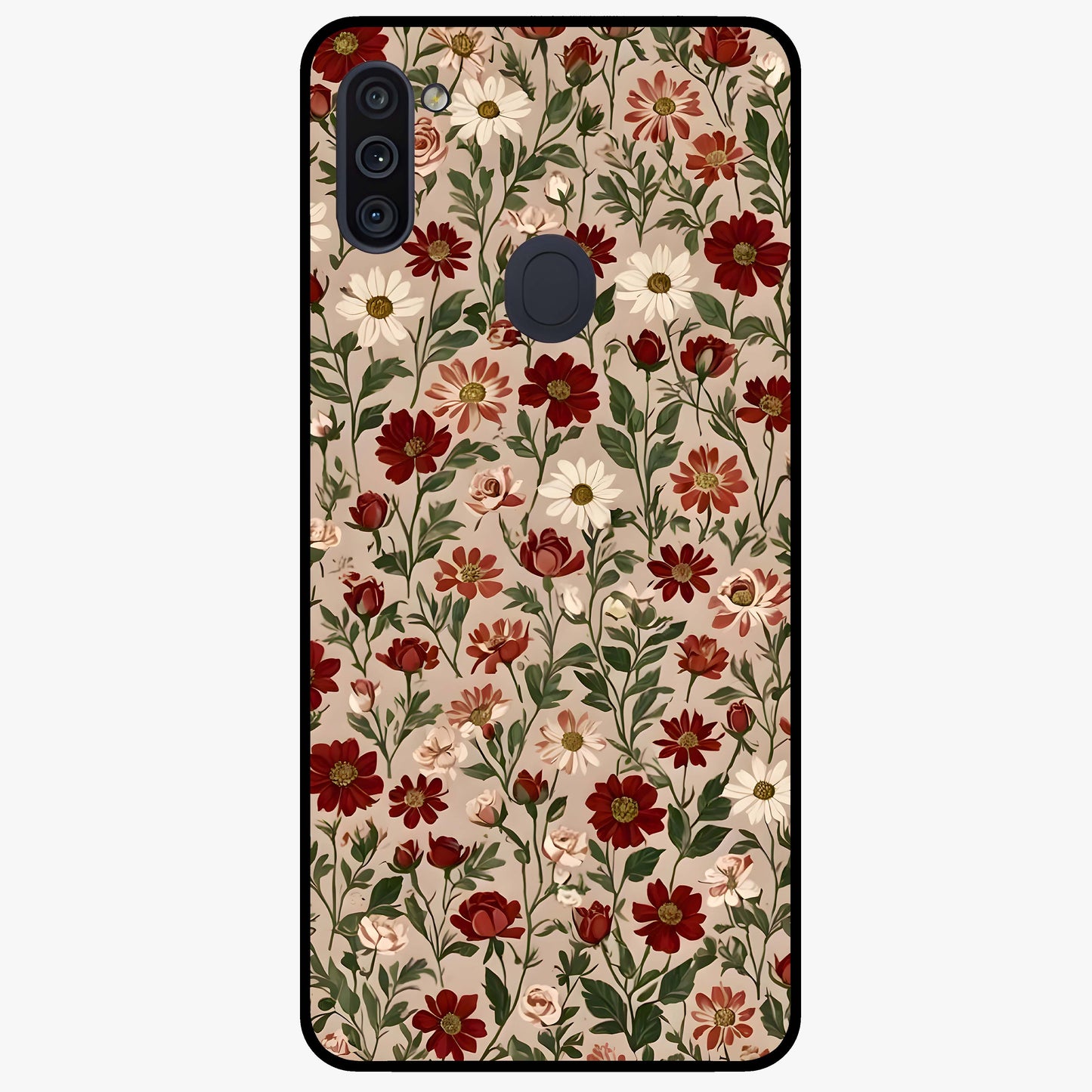 Biege Flower With Leaf Glass Case showing flat back view with soft beige floral artwork and glossy glass finish.