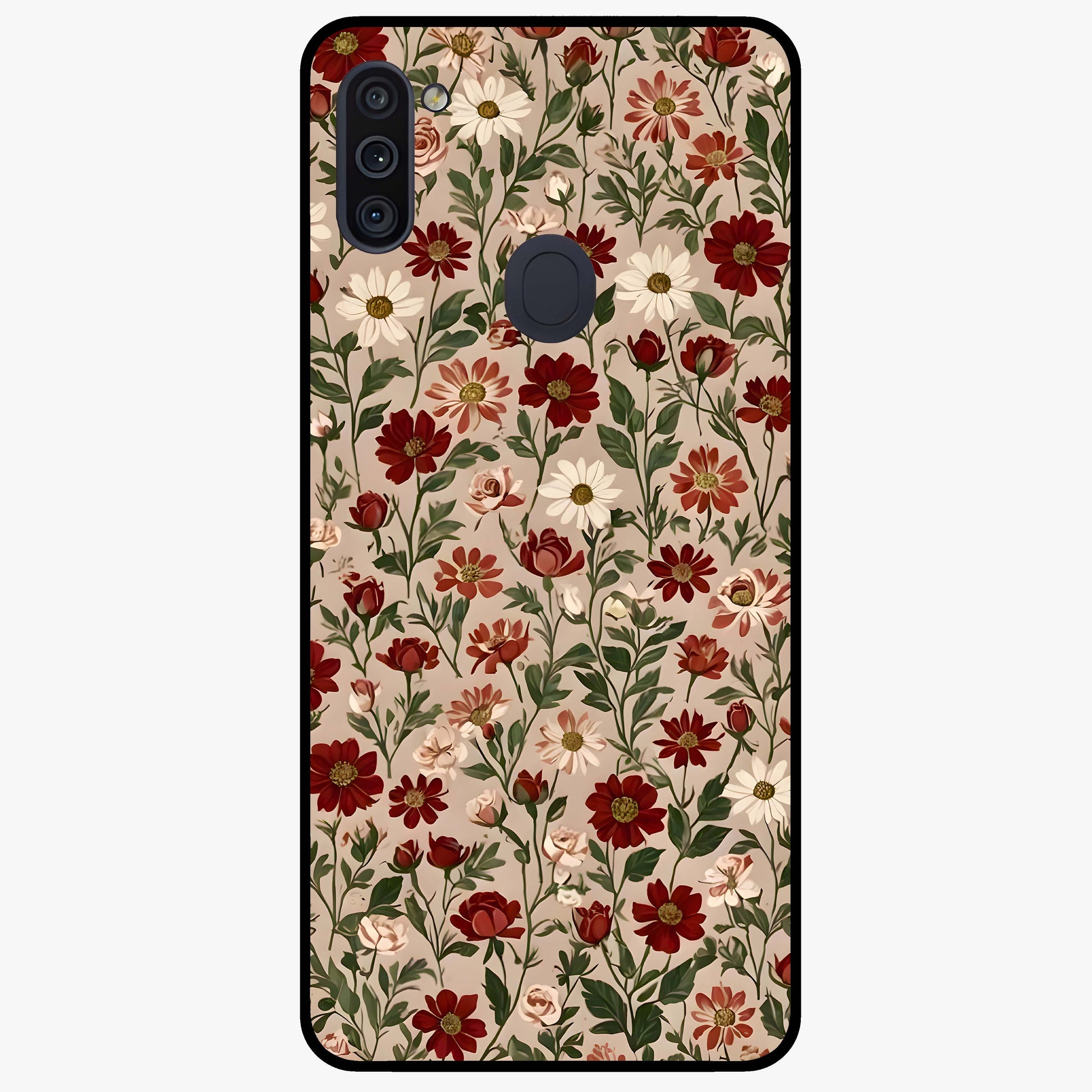 Biege Flower With Leaf Glass Case showing flat back view with soft beige floral artwork and glossy glass finish.