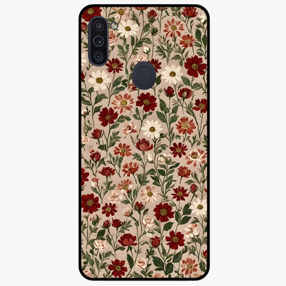 Biege Flower With Leaf Glass Case showing flat back view with soft beige floral artwork and glossy glass finish.