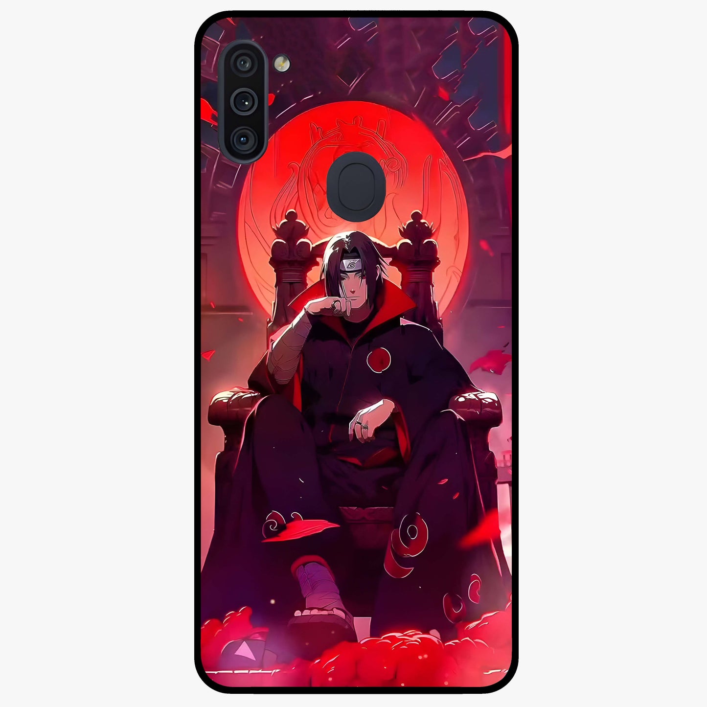 Blood Moon Sovereign Glass Case showing flat back view with mystical blood moon artwork and glossy glass finish.