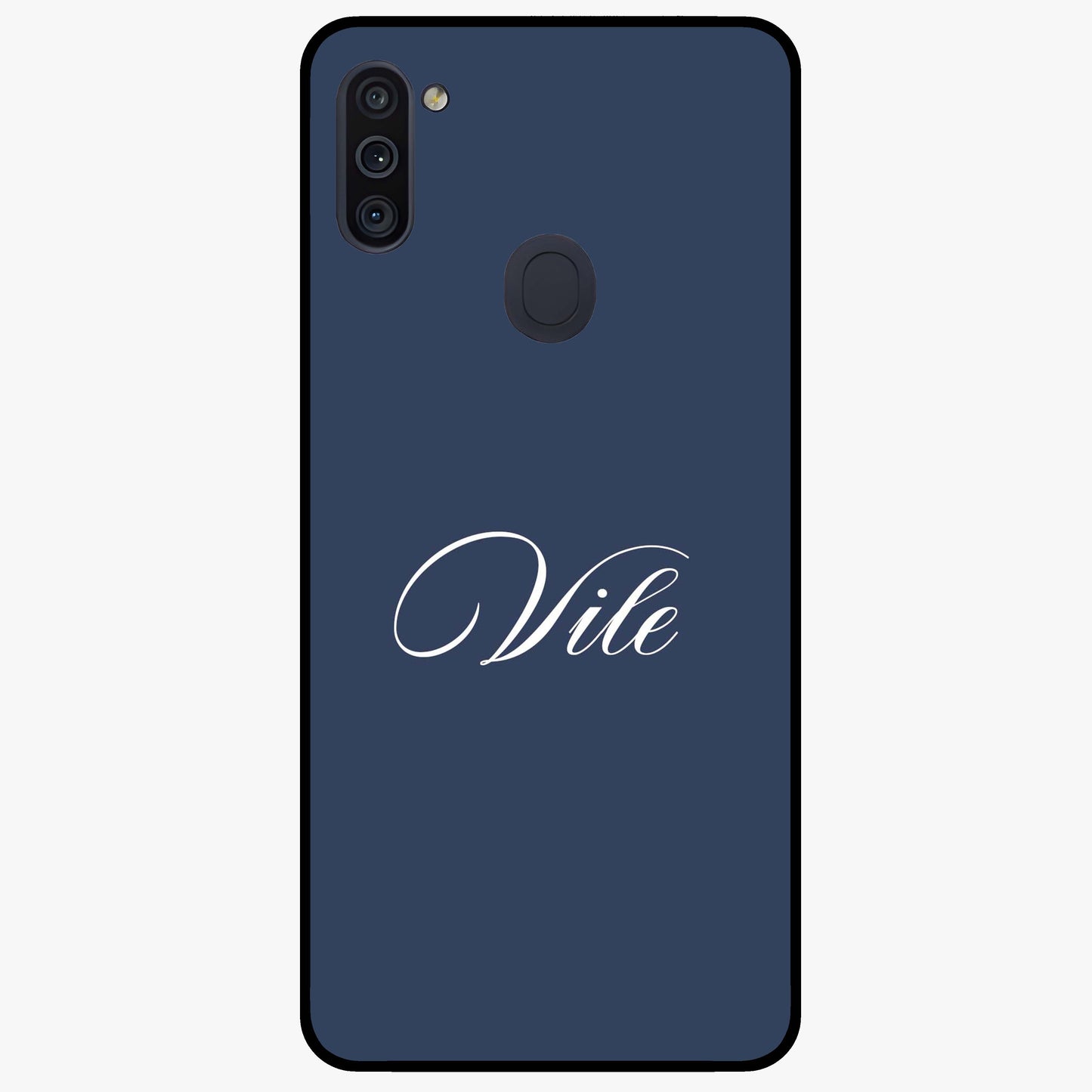 Blue Background Personalized Custom Name Glass Case showing flat back view with minimal blue background and custom name design.