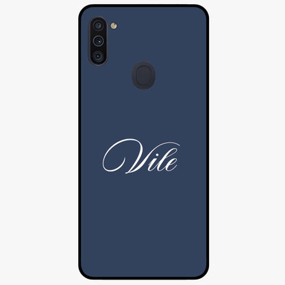 Blue Background Personalized Custom Name Glass Case showing flat back view with minimal blue background and custom name design.