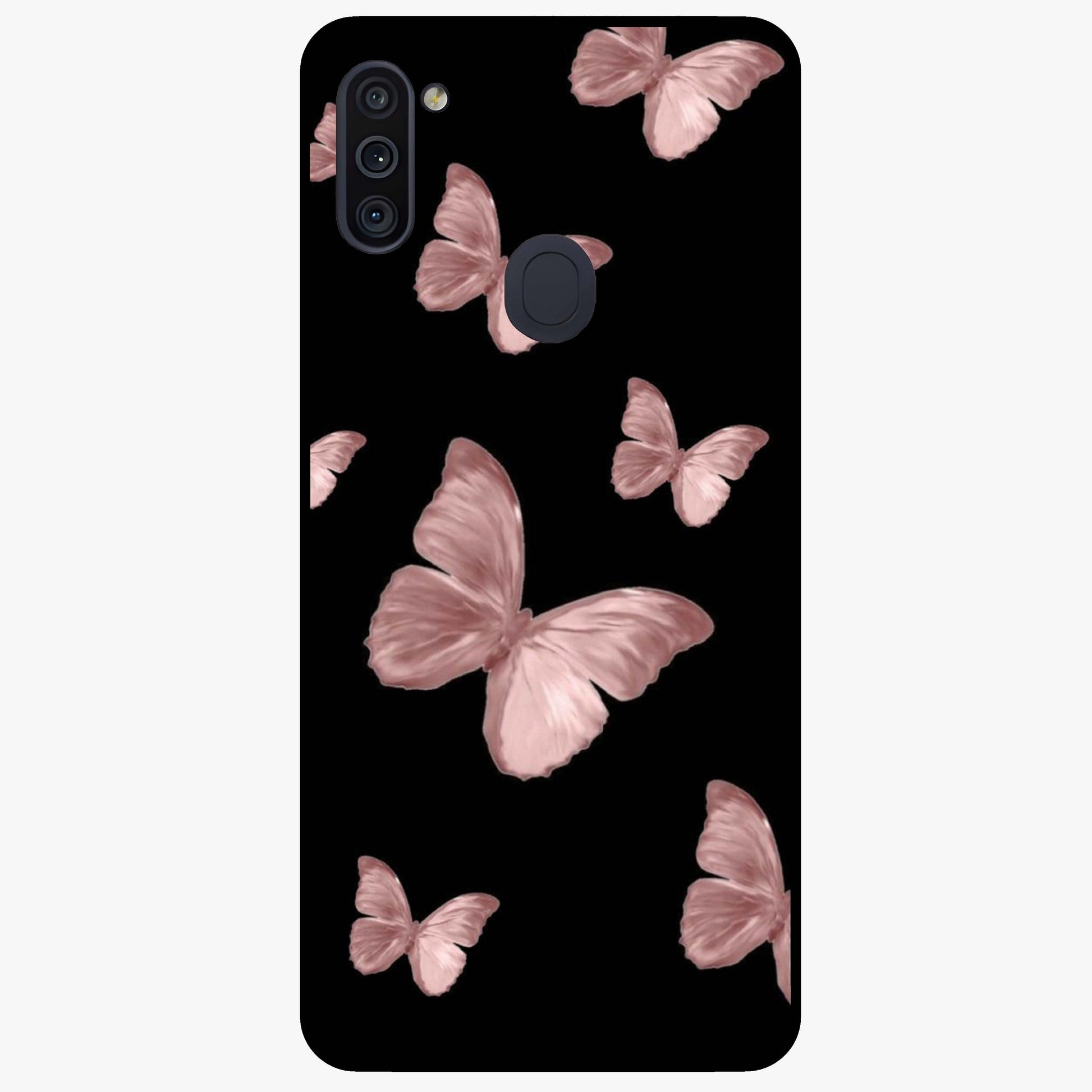 Butterfly Pattern Glass Case showing flat back view with elegant butterfly pattern artwork and glossy glass finish.