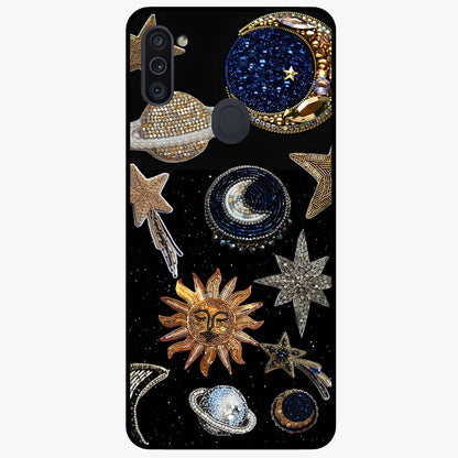 Celestial Gem Constellations Glass Case showing flat back view with sparkling constellation artwork and glossy glass finish.
