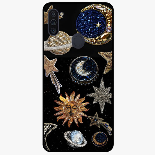 Celestial Gem Constellations Glass Case showing flat back view with sparkling constellation artwork and glossy glass finish.