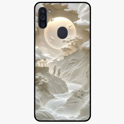 Celestial Origami Glass Case showing flat back view with artistic origami inspired celestial artwork and glossy glass finish.