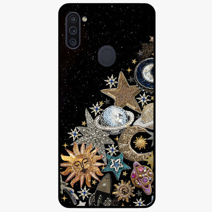 Cosmic Sparkle Dreams Glass Case showing flat back view with sparkling cosmic artwork and glossy glass finish.