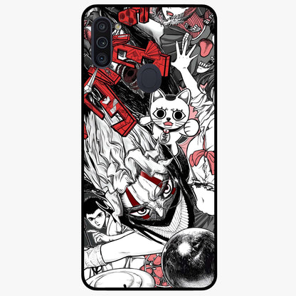 Crimson Chaos Panel Glass Case showing flat back view with bold crimson abstract artwork and glossy glass finish.