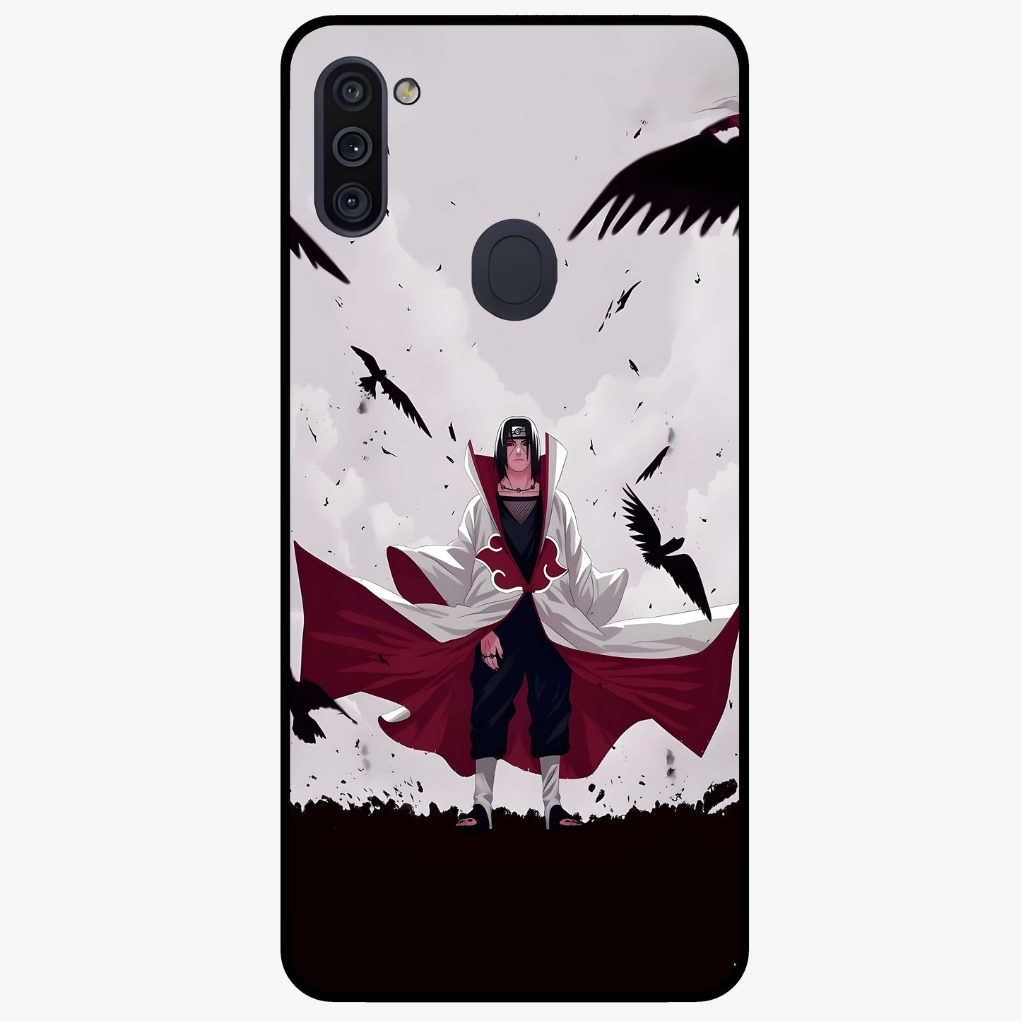Crimson Crow Ascension Glass Case showing flat back view with mystical crow artwork and glossy glass finish.