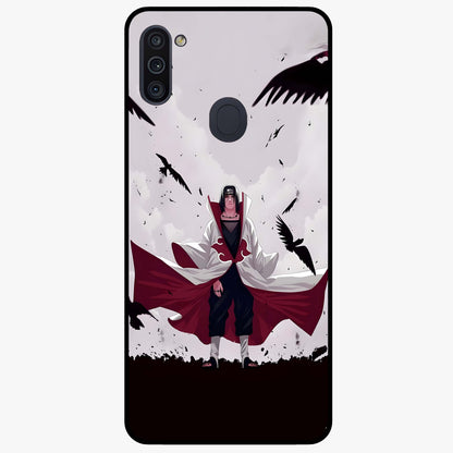 Crimson Crow Ascension Glass Case showing flat back view with mystical crow artwork and glossy glass finish.