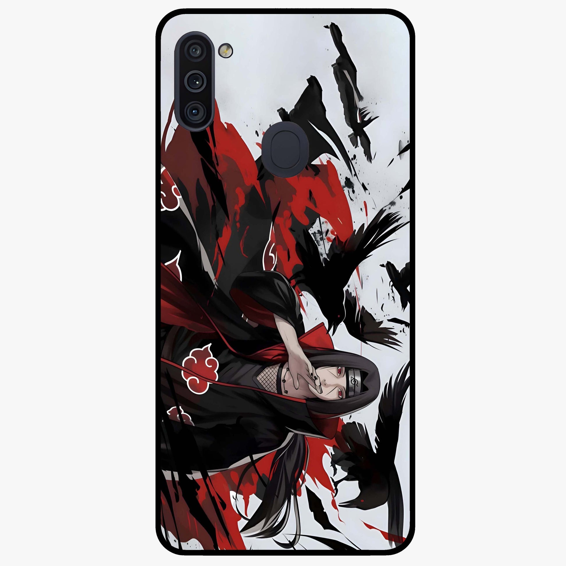 Crimson Crow Illusion Glass Case showing flat back view with artistic crow illusion artwork and glossy glass finish.