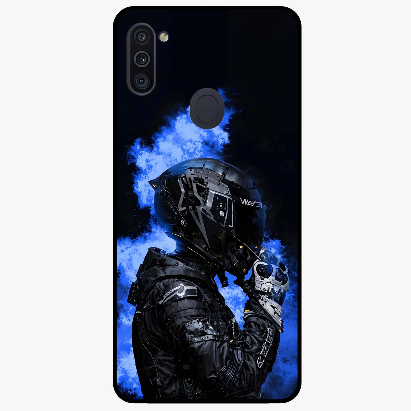Cyber Sentinel Protocol Glass Case showing flat back view with futuristic cyber themed artwork and glossy glass finish.