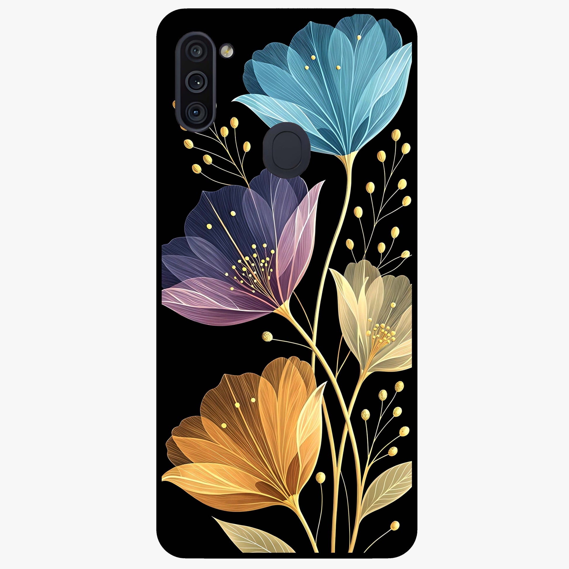 Delicate Multicolor Flowers Glass Case showing flat back view with vibrant floral artwork and glossy glass finish.