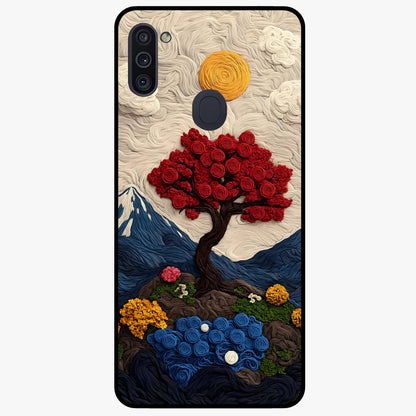 Eternal Nature Tapestry Glass Case showing flat back view with intricate nature tapestry artwork and glossy glass finish.