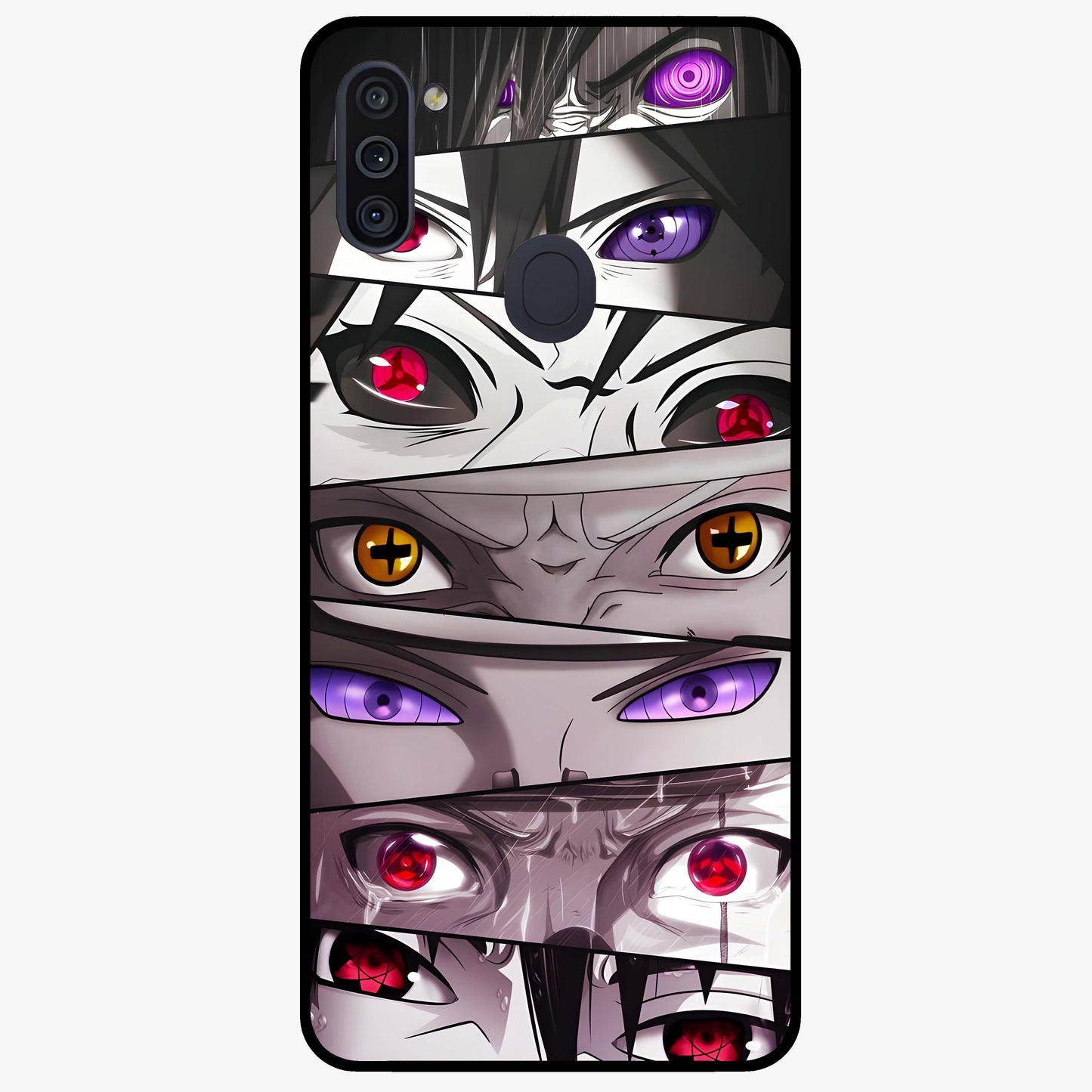 Eyes of Destiny Glass Case showing flat back view with striking eye themed artwork and glossy glass finish.