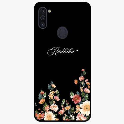 Floral Design With a Custom Personalized Name Glass Case showing flat back view with floral artwork and personalized name design.