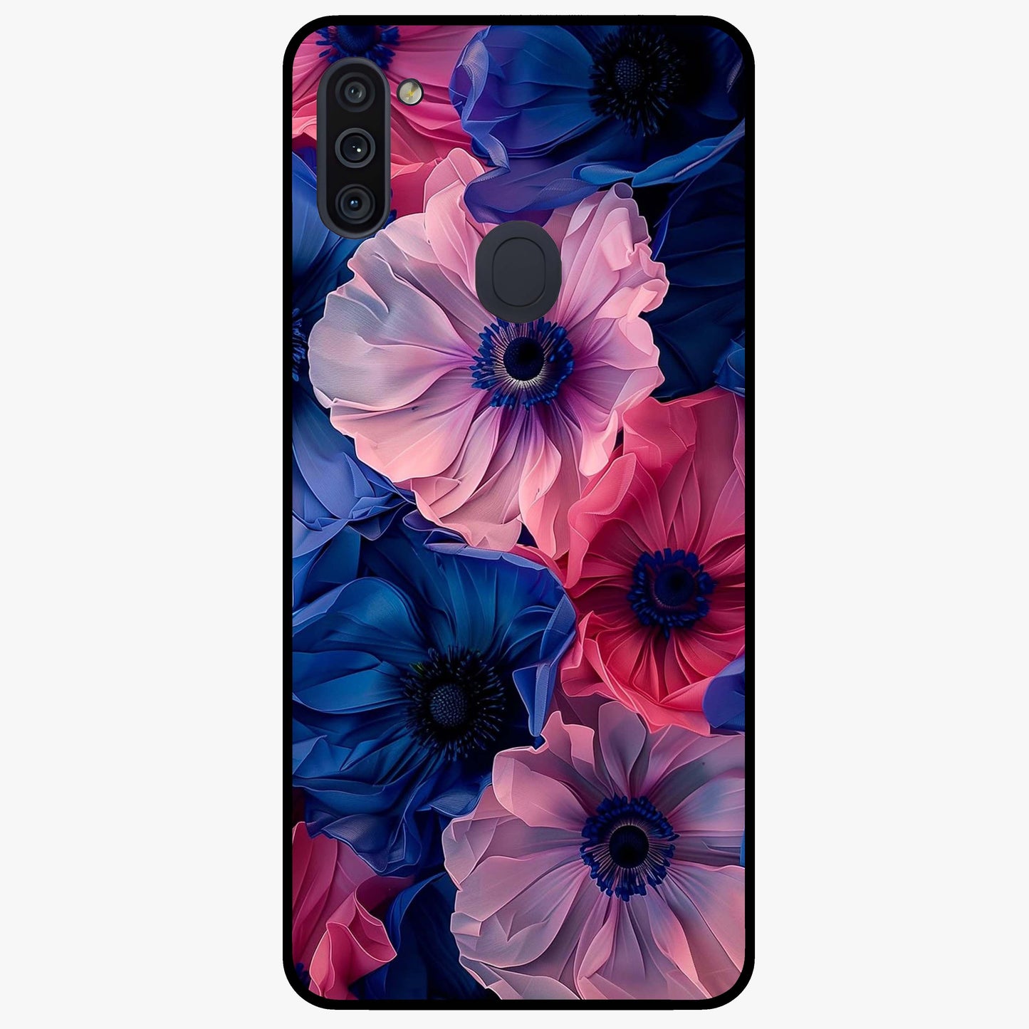 Flower Paper Art Pattern Glass Case showing flat back view with paper cut style floral artwork and glossy glass finish.
