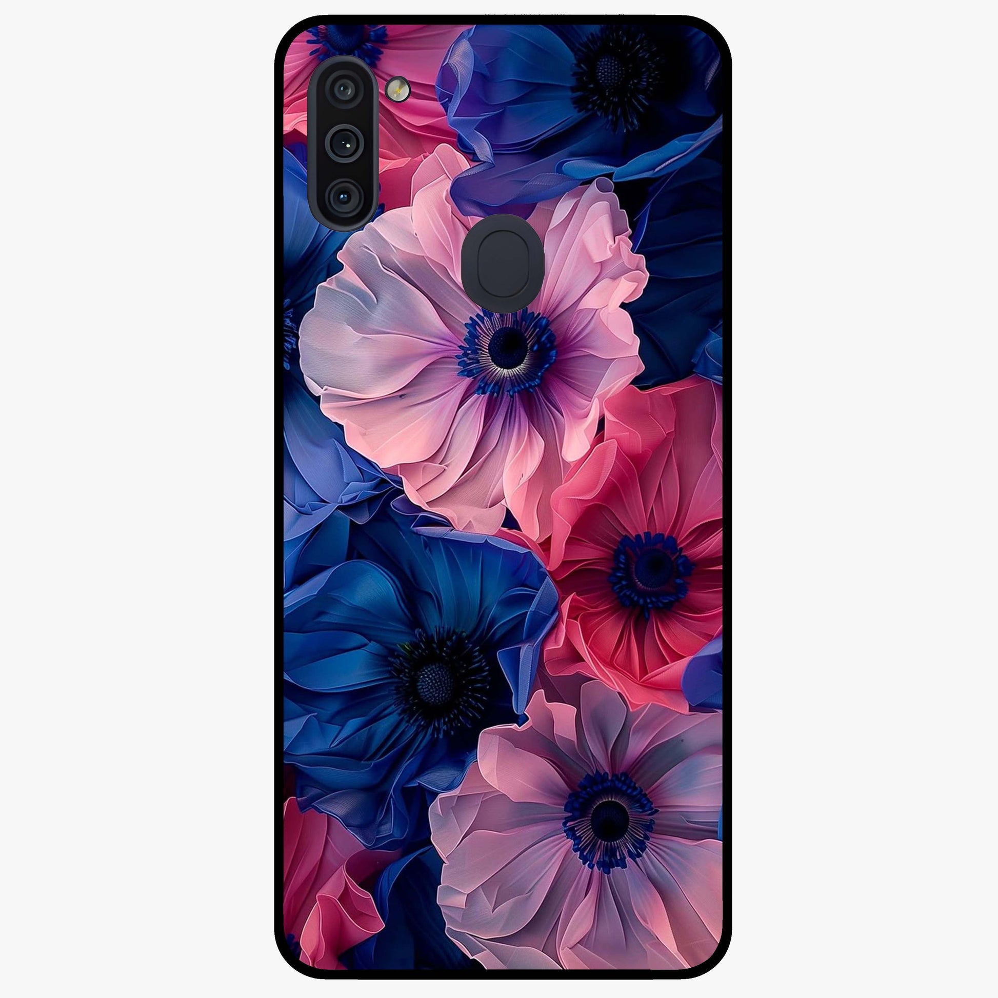 Flower Paper Art Pattern Glass Case showing flat back view with paper cut style floral artwork and glossy glass finish.