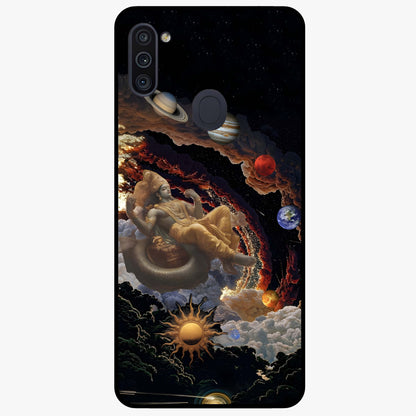 Galactic Divine God Glass Case showing flat back view with divine cosmic themed artwork and glossy glass finish.