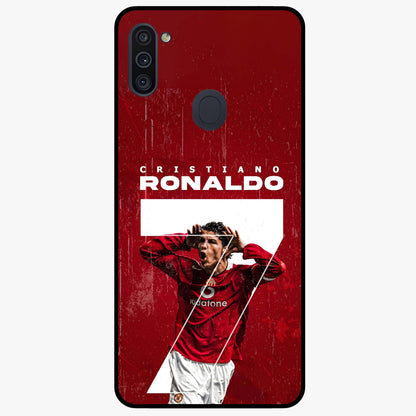 Goal Celebration Legacy Glass Case showing flat back view with football celebration inspired artwork and glossy glass finish.