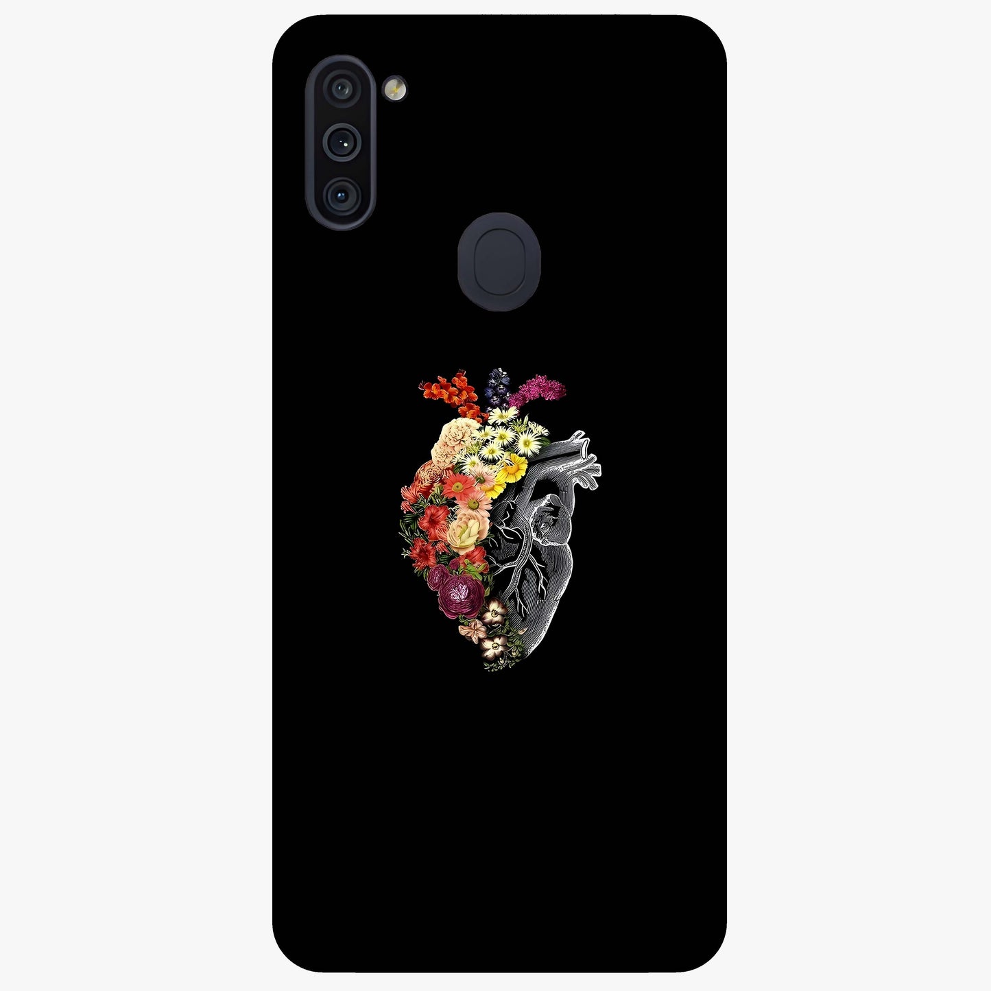 Heart With Flowers Glass Case showing flat back view with heart shaped floral artwork and glossy glass finish.