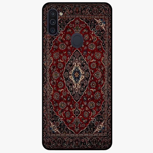 Heritage Carpet Royale Glass Case showing flat back view with ornate Persian carpet inspired pattern and glossy glass finish.