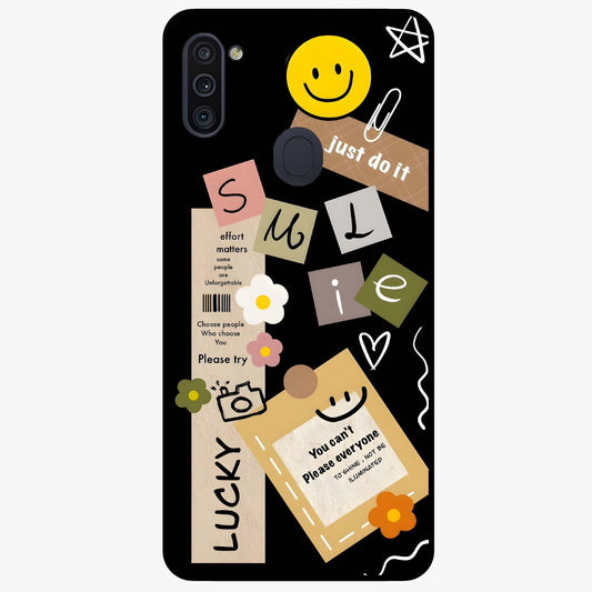 Lucky Aesthetic Collage Glass Case showing flat back view with trendy aesthetic collage artwork and glossy glass finish.