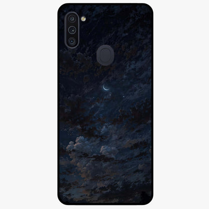 Lunar Veil Silence Glass Case showing flat back view with mystical moon veil artwork and glossy glass finish.