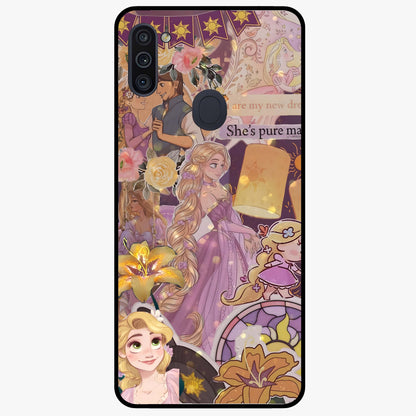 Magical Tangled Dream Glass Case showing flat back view with dreamy tangled artwork and glossy glass finish.