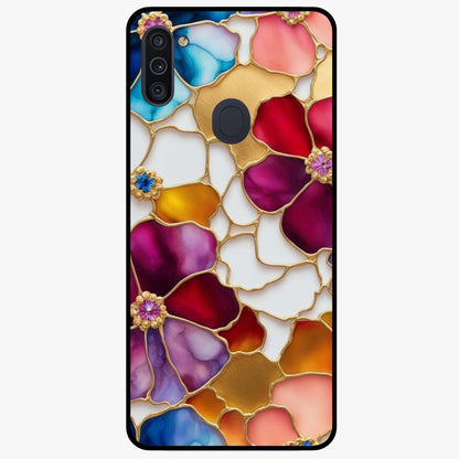 Marble Flower Pattern Glass Case showing flat back view with marble texture floral artwork and glossy glass finish.