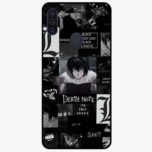 Midnight Chaos Mind Glass Case showing flat back view with abstract dark themed artwork and glossy glass finish.