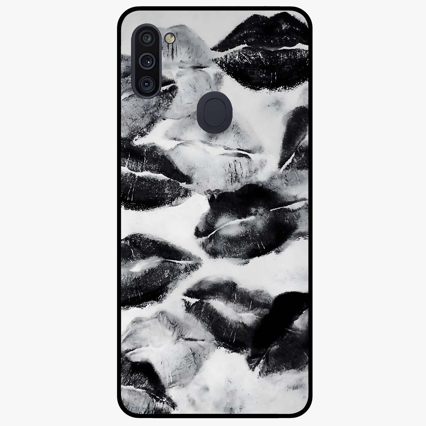Midnight Kiss Marks Glass Case showing flat back view with lipstick kiss mark artwork and glossy glass finish.