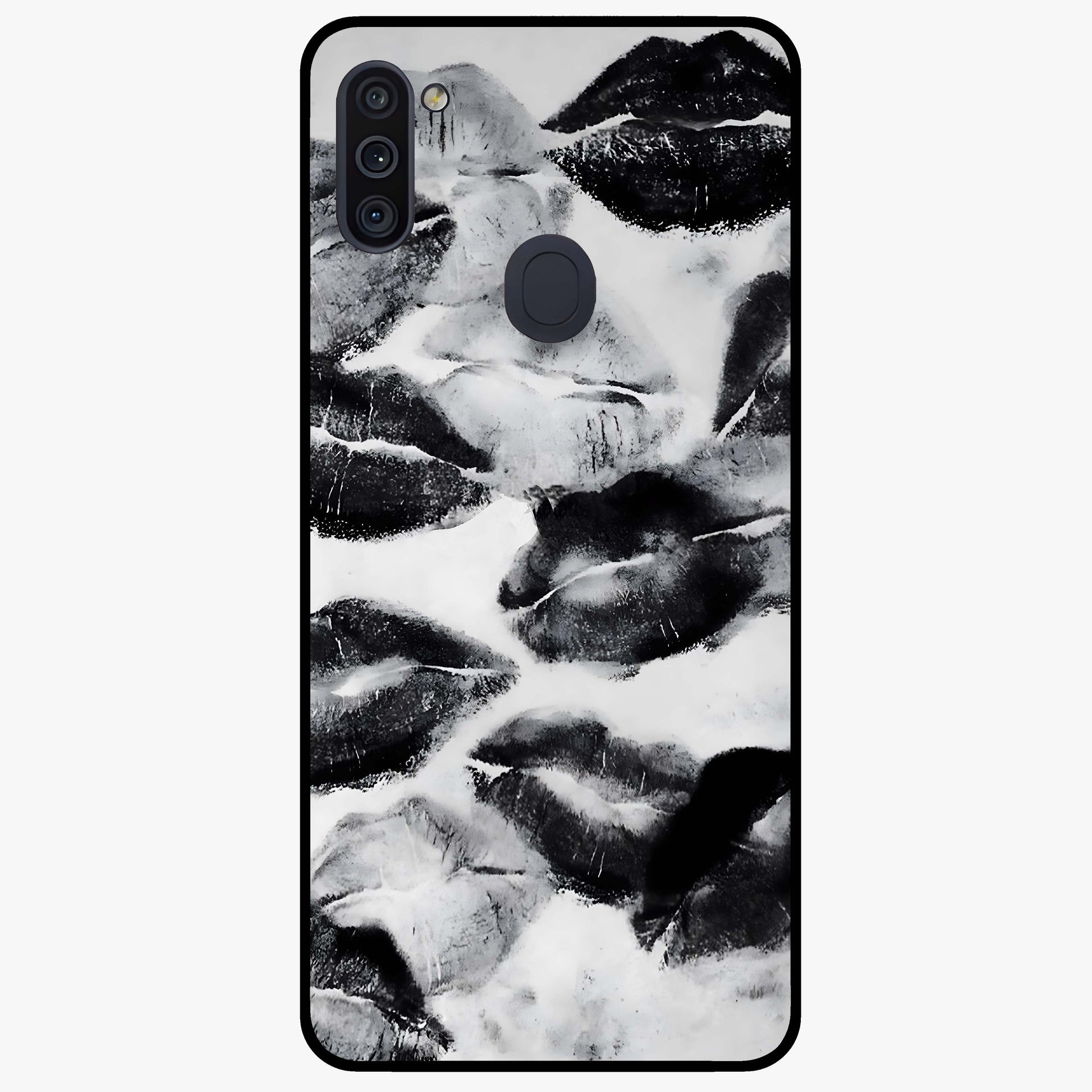 Midnight Kiss Marks Glass Case showing flat back view with lipstick kiss mark artwork and glossy glass finish.