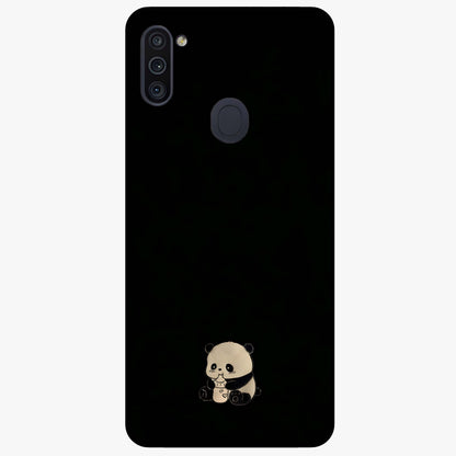 Midnight Panda Love Glass Case showing flat back view with cute panda themed artwork and glossy glass finish.