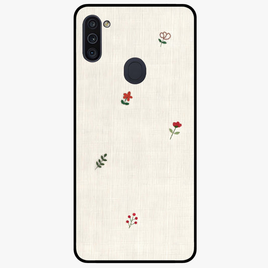 Minimal Petal Whispers Glass Case showing flat back view with soft minimal floral artwork and glossy glass finish.