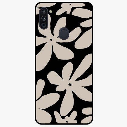 Monochrome Petal Dance Glass Case showing flat back view with monochrome floral artwork and glossy glass finish.