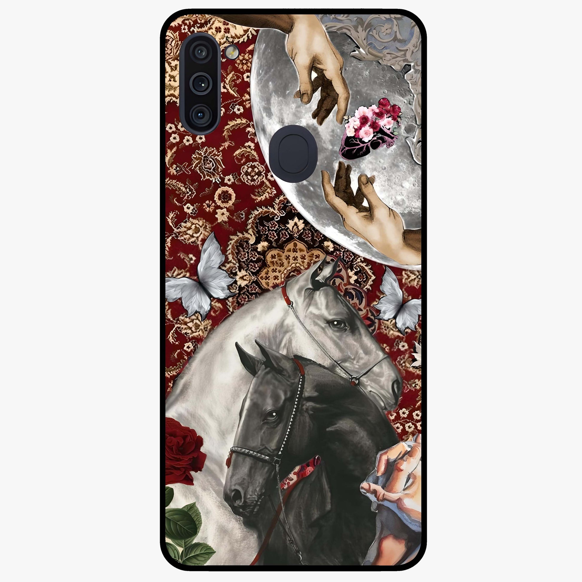 Moonlit Royal Stallion Glass Case showing flat back view with majestic horse under moonlight artwork and glossy glass finish.