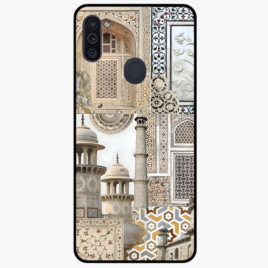 Mughal Marble Legacy Glass Case showing flat back view with intricate Mughal inspired marble pattern and glossy glass finish.
