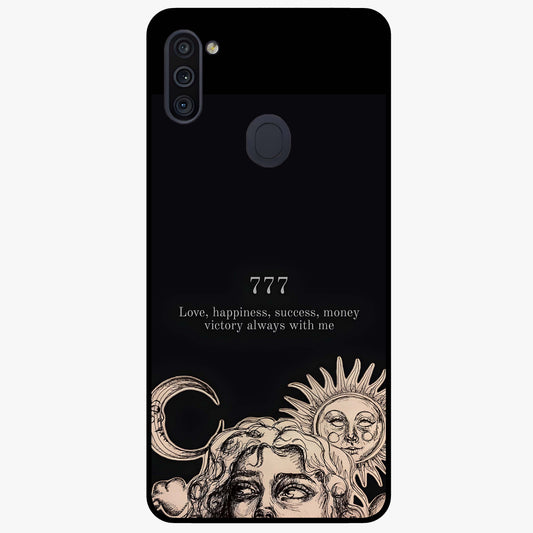 Mystic Victory Aura Glass Case showing flat back view with victory symbol artwork and glossy glass finish.