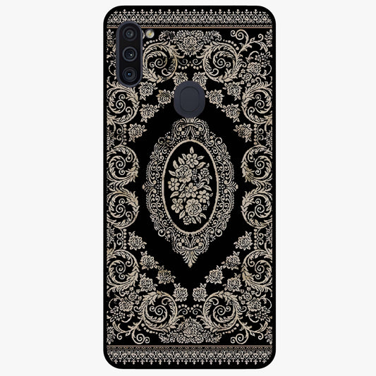 Noir Bloom Elegance Glass Case showing flat back view with elegant dark floral artwork and glossy glass finish.