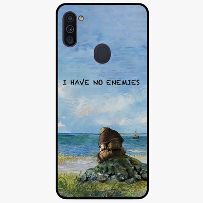 Peace Beyond War Glass Case showing flat back view with symbolic peace themed artwork and glossy glass finish.