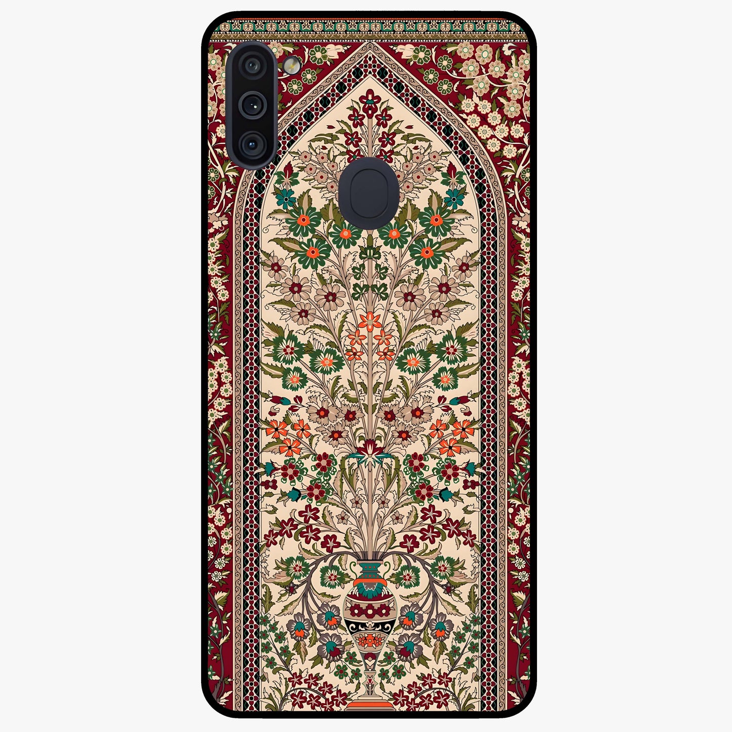 Persian Inspired Glass Case showing flat back view with ornate Persian style pattern artwork and glossy glass finish.