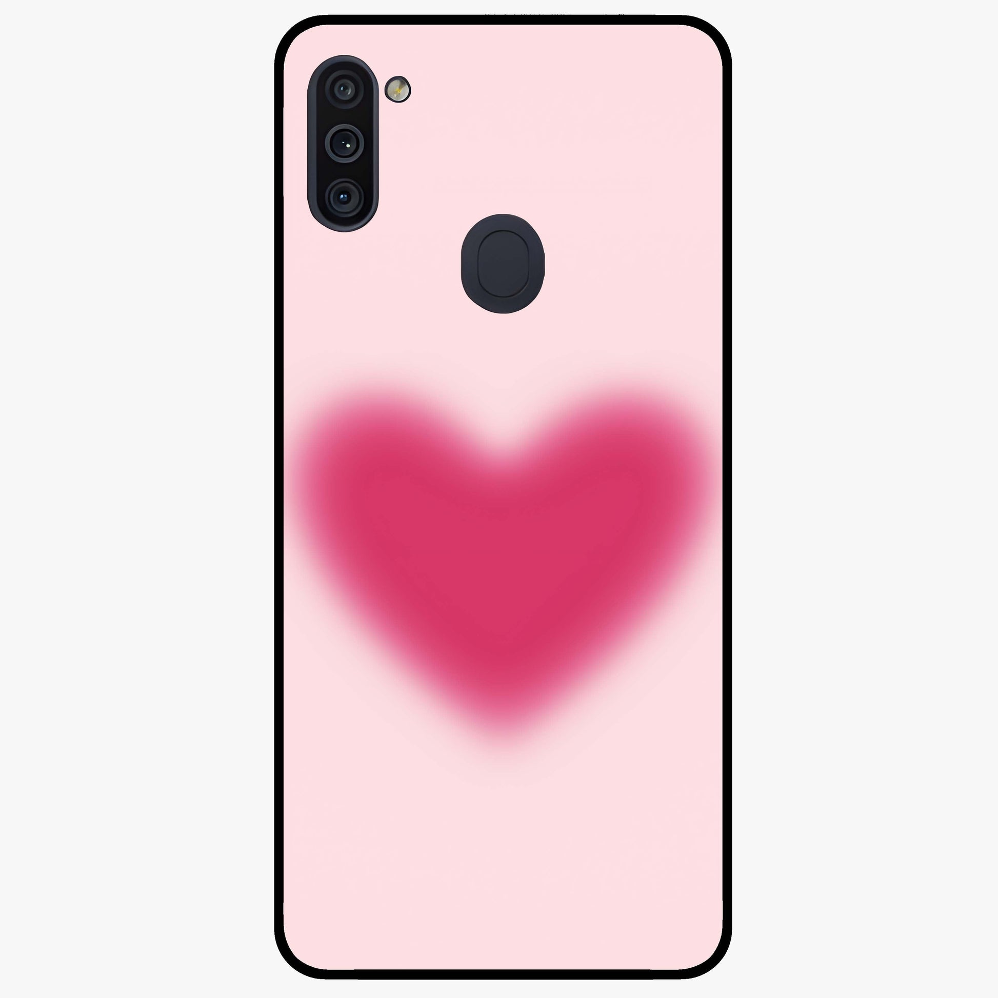 Pink Aura Heart Glass Case showing flat back view with glowing heart artwork and glossy glass finish.