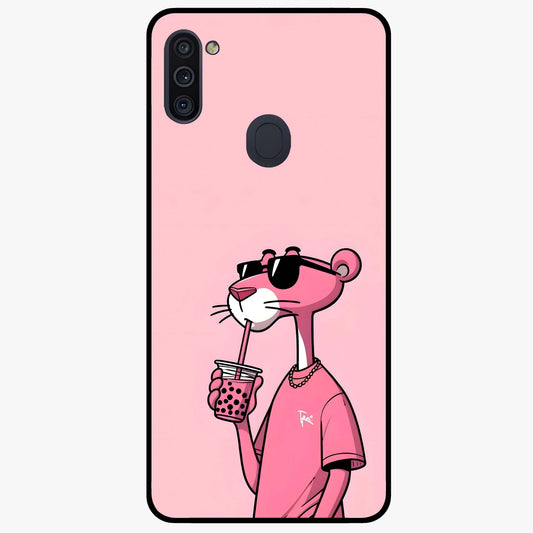 Pink Panther Glass Case showing flat back view with iconic pink panther artwork and glossy glass finish.