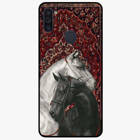 Regal Stallion Tapestry Glass Case showing flat back view with majestic horse tapestry artwork and glossy glass finish.