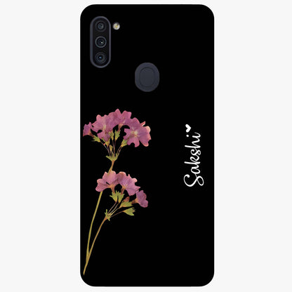 Riching Lavender Flower Custom Name Glass Case showing flat back view with lavender floral artwork and personalized name design.