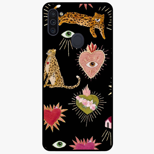 Sacred Jungle Heart Glass Case showing flat back view with jungle inspired heart artwork and glossy glass finish.